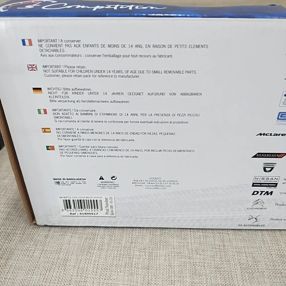 1:18 Solido Diecast Blue Volkswagen Beetle 1303 #7 GULF Rally Cold Balls 2019